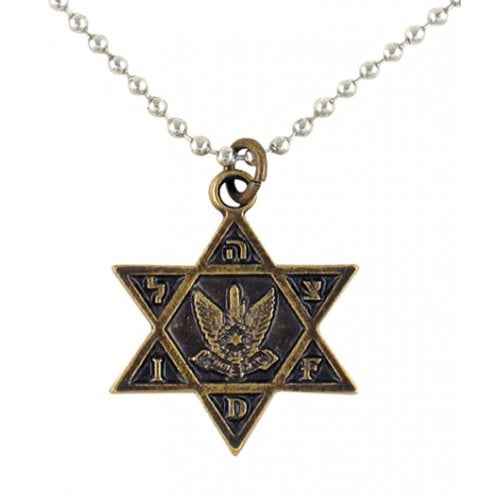 Necklace, Bronze Star of David IDF Pendant with Air Force Emblem - Ball Chain