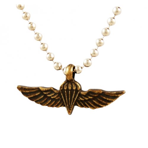 Necklace, Israeli Army Paratroopers Insignia Bronze Pendant - Ball Chain