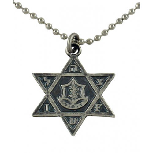 Necklace, Star of David Israeli Army Metal Pendant, Emblem in Center