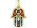 Nickel Plated Colorful Hamsa Keychain with Good Luck Symbols