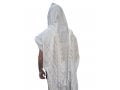 Noam Acrylic Non-Slip Lightweight Tallit Prayer Shawl  Silver and White Stripes