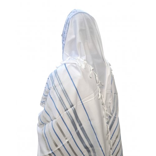 Noam Acrylic Tallit Prayer Shawl  Light Blue and Silver Stripes