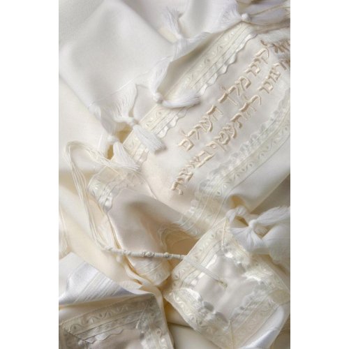 Off White Wool Tallit Set by Galilee Silks - Only 1 in stock!