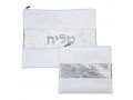 Off-White Faux Leather Tallit and Tefillin Bag  Glittering Silver Embroidery