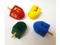 Package of Four Colorful Wood Dreidels with letters