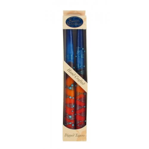 Pair of Galilee Handcrafted Decorative Taper Candles - Red, Blue and Orange