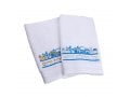 Pair of Hand Washing Netilat Yadayim Towels - Blue Jerusalem Embroidery