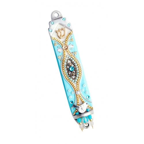 Pewter Mezuzah Light Blue by Ester Shahaf