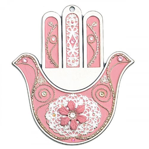 Pink Dove Wall Hamsa by Ester Shahaf