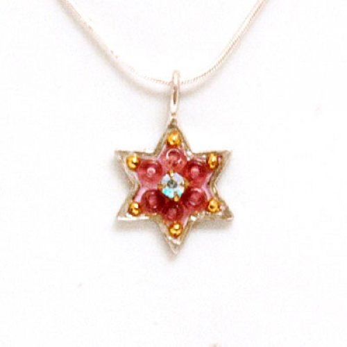 Pink Enamel Star of David Pendant by Ester Shahaf