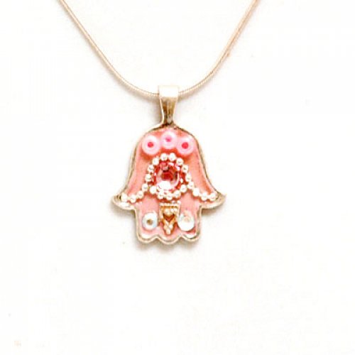 Pink Mini Hamsa Necklace by Ester Shahaf