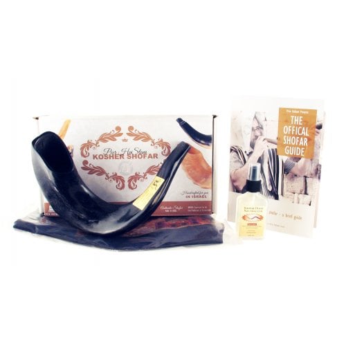 Polished Black Ram's Horn Shofar with Bag and Cleaning Spray Gift Set