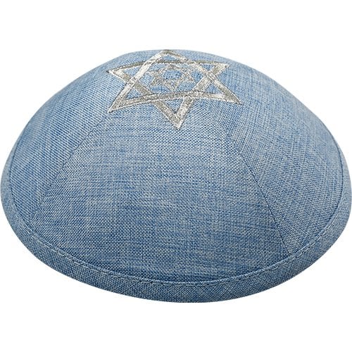 Powder Blue Cloth Linen Like Kippah Yarmulke with Star of David Design