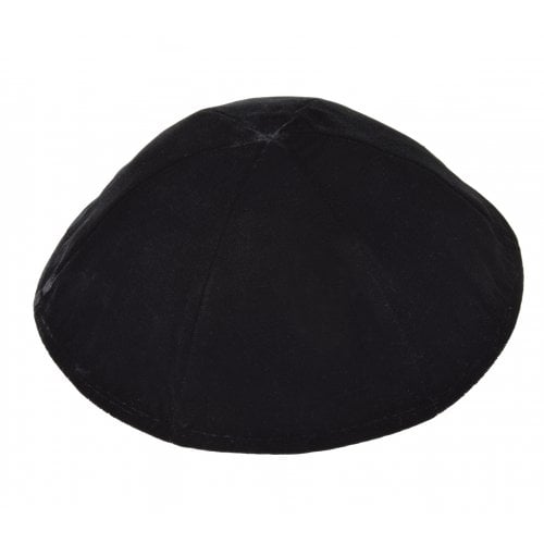 Premium Flat Style Black Velvet Kippah - 6 Panel Without Border Trim