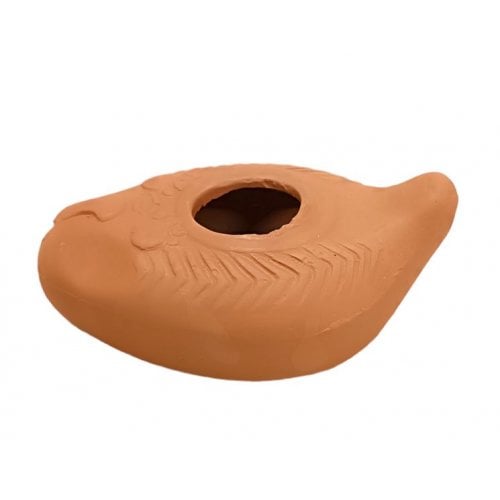 Replica of Ancient Biblical Clay Oil Lamp - Decorative Geometric Engravings