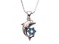 Rhodium Pendant Necklace - Dolphin with Gleaming Colored Star of David