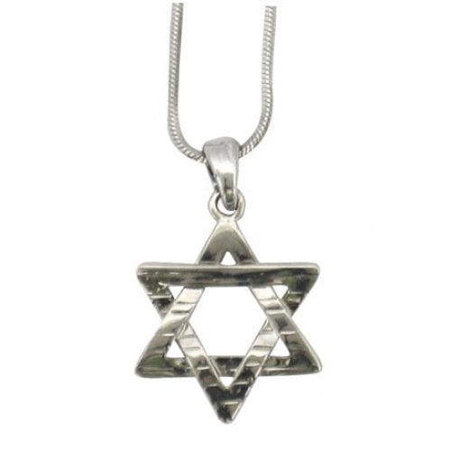 Rhodium Pendant Necklace - Hammered Star of David