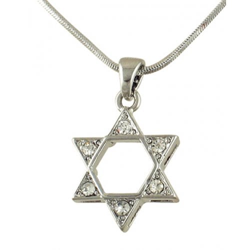 Rhodium Star of David Pendant Necklace - Colored Stones