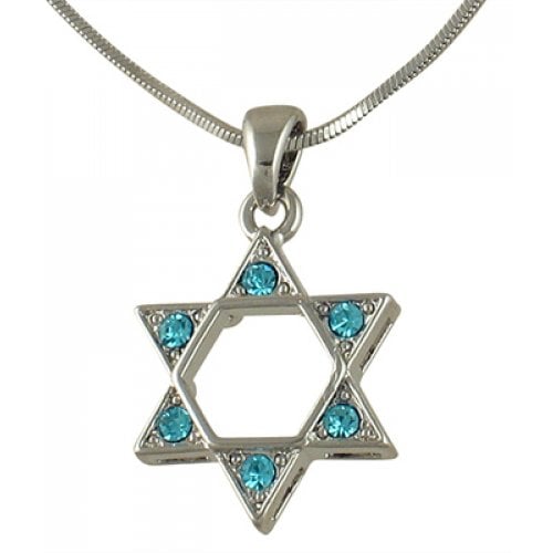 Rhodium Star of David Pendant Necklace - Colored Stones