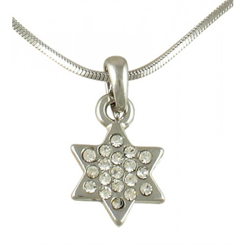 Rhodium Star of David Pendant with chain