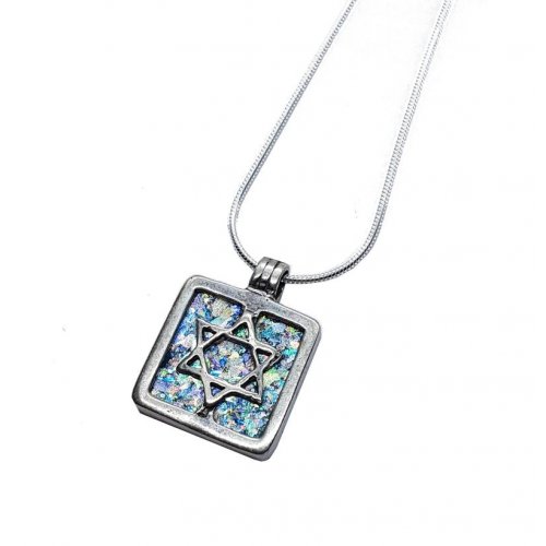 Roman Glass Filigree 925 Sterling Silver Necklace with Star of David