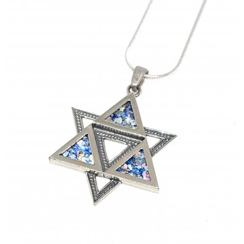 Roman Glass Filigree 925 Sterling Silver Necklace with Star of David