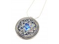 Roman Glass Filigree 925 Sterling Silver Necklace with Star of David