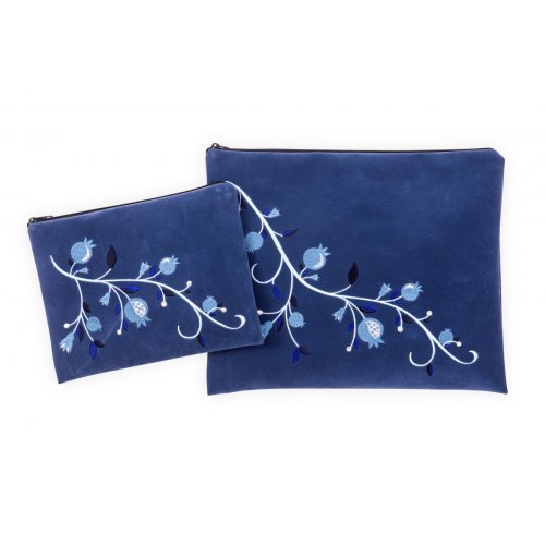 Ronit Gur Impala Tallit and Tefillin Bags Blue, Embroidered Pomegranates - Blue