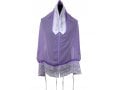 Ronit Gur Organza Tallit Prayer Shawl Set With Decorative Floral Panel - Purple