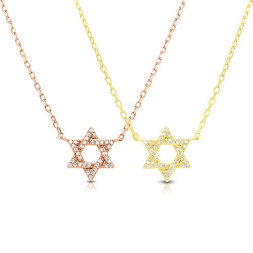 Rose Gold Plated Sterling Silver Necklace - Star of David with Zircons Pendant