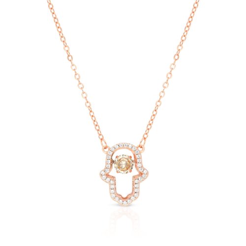 Rose Gold Plated Sterling Silver Necklace with Hamsa Pendant, Zircon Decorated