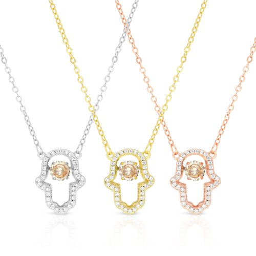 Rose Gold Plated Sterling Silver Necklace with Hamsa Pendant, Zircon Decorated