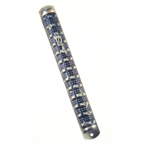 Round Pewter Mezuzah Case - Stripe Design