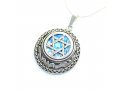 Round Roman Glass Filigree 925 Sterling Silver Necklace with Center Star of David