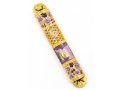 Rounded Mezuzah Case with Gleaming Peace Dove and Flowers - Gold and Purple