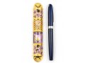 Rounded Mezuzah Case with Gleaming Peace Dove and Flowers - Gold and Purple