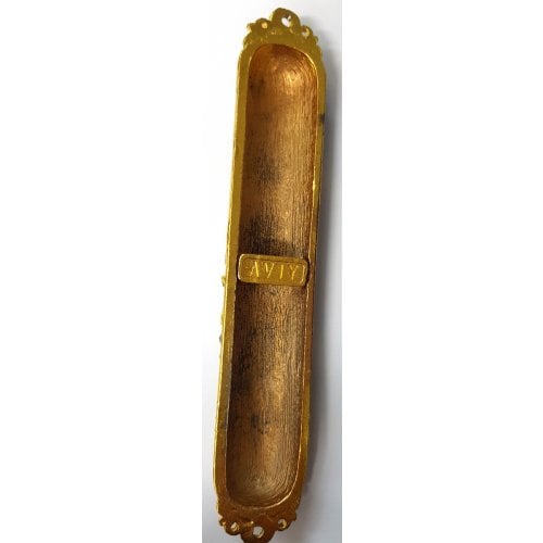 Rounded Mezuzah Case with Gleaming Tree of Life, Gold and Green - 5.3 Inches