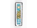 Rounded Mezuzah Case with Jerusalem Images, Menorah & Star of David - Blue Green