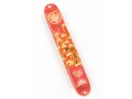 Rounded Mezuzah Case with Jerusalem, Menorah and Star of David - Gold and Red