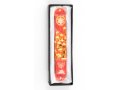 Rounded Mezuzah Case with Jerusalem, Menorah and Star of David - Gold and Red