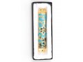 Rounded Mezuzah Case with Star of David and Jerusalem Design - Gold and Blue