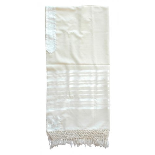 Sephardic Tallit Pure Wool Prayer Shawl with Thick Handmade Tzitzit and Net Fringe