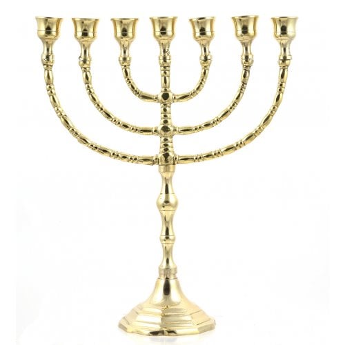 Seven Branch Menorah, Gleaming Gold Brass in Classic Design - Option 10