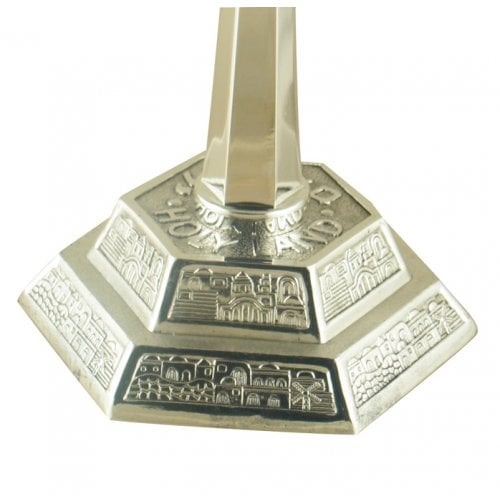 Seven Branch Menorah with Jerusalem Images, Silver - 5.3