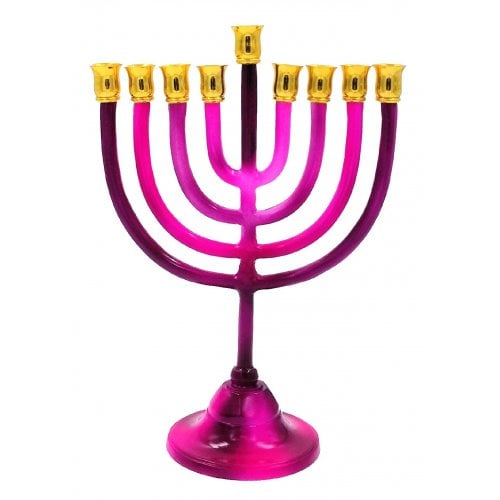 Shades of Fuchsia Chanukah Menorah on Stem, Aluminum - For Candles