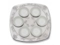 Shraga Landesman Aluminum Seder Plate Engraved Hebrew Wording with White Dishes