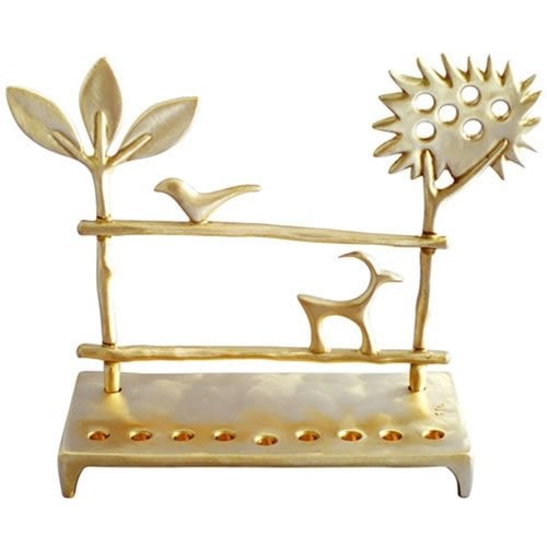 Shraga Landesman Cast Brass Hanukkah Menorah - Trees and Deer