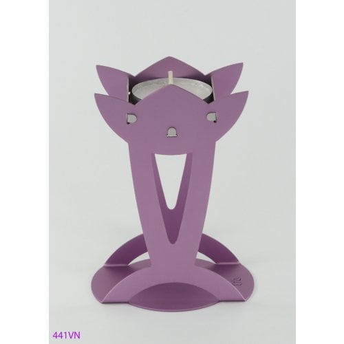 Shraga Landesman Flower Shaped Raised Candle Holders - Violet