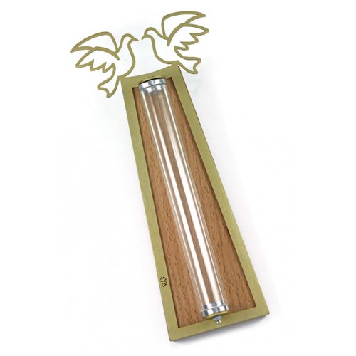 Shraga Landesman Peace Doves Mezuzah Case Gold and Shaded - Aluminum Lucite