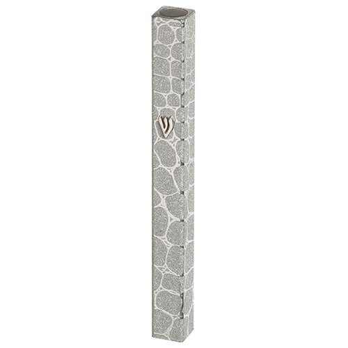 Silver Aluminum Mezuzah Case with Bubble Design, Silver Shin  Choice of Sizes